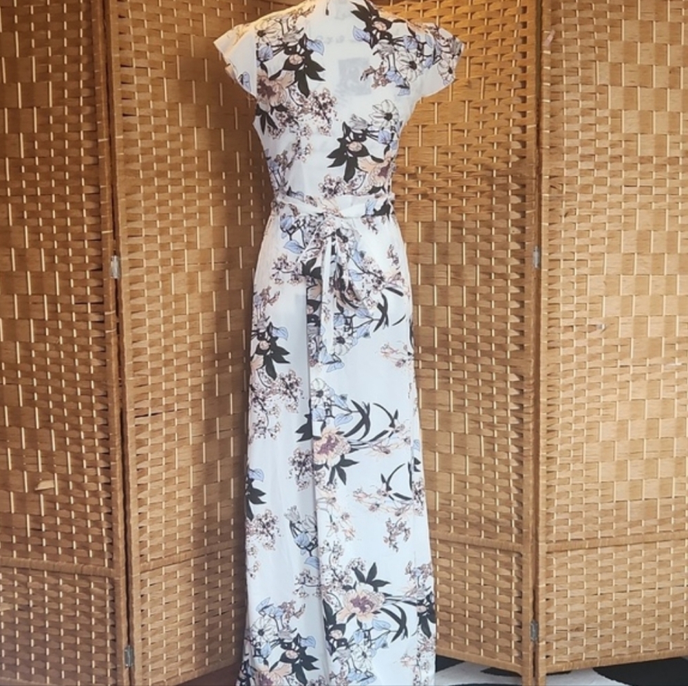 Miss Ord, Spring Summer Sheer lightweight Breathable Long Wrap Floral Maxi Dress - Picture 9 of 9